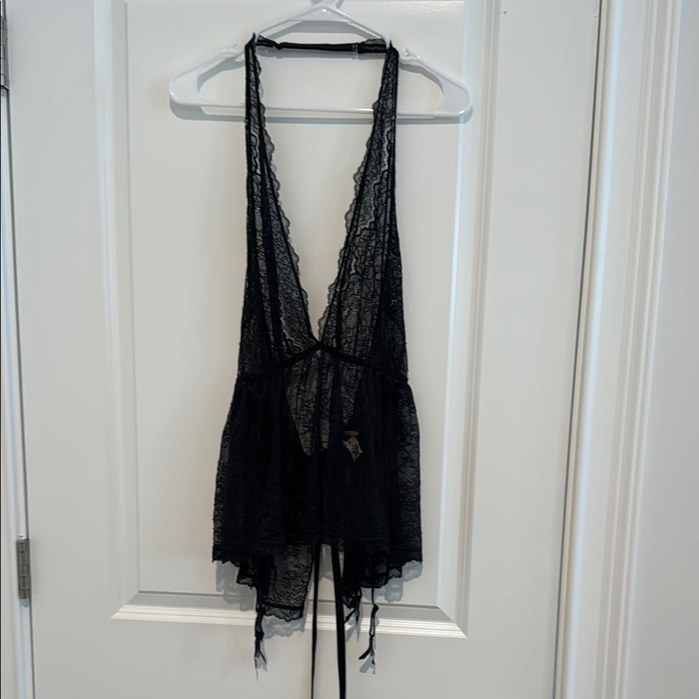 TWOT Victoria’s Secret Sexy Black Lace Halter Top Nightie